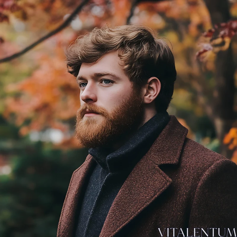 Autumn Fashion Portrait of Bearded Man AI Image