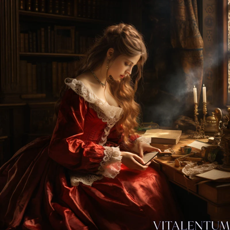 AI ART Historical Elegance in a Candlelit Library