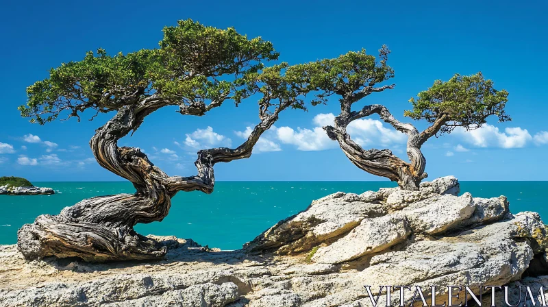 Artistic Trees by the Sea AI Image