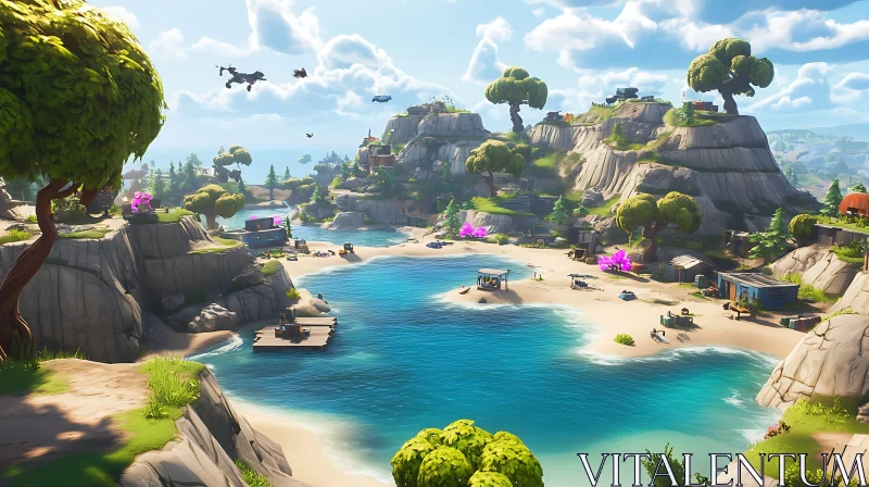 Idyllic Beach and Cliffs with Clear Water AI Image