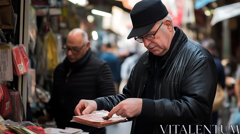 Market Scene with Man Shopping AI Image