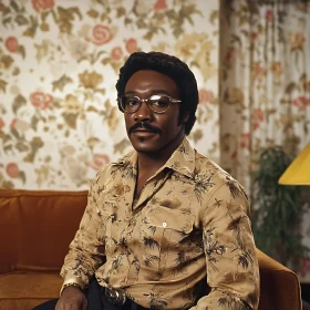 1970s Man with Glasses in Floral Shirt