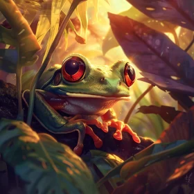 Frog Resting Amidst Leaves