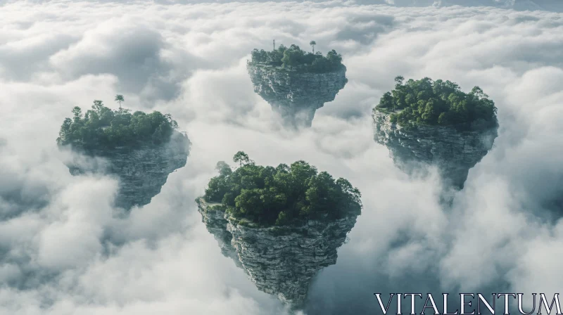 Mystical Floating Islands in the Sky AI Image