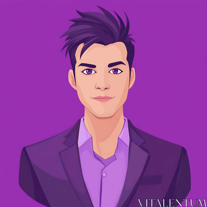 Stylish Man Illustration in Black Suit on Purple Background AI Image