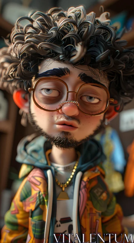 AI ART Curly-Haired Cartoon with Glasses