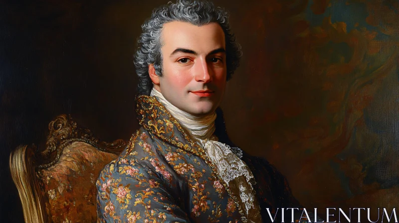 Portrait of Aristocratic Gentleman in Floral Attire AI Image