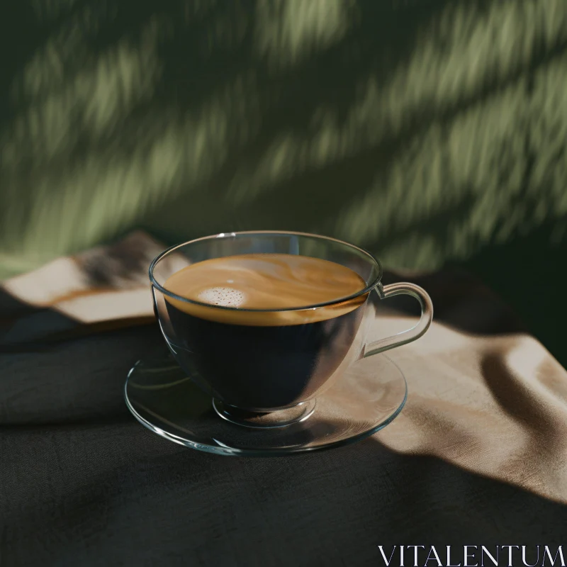 AI ART Glass Coffee Cup with Sunlit Shadows