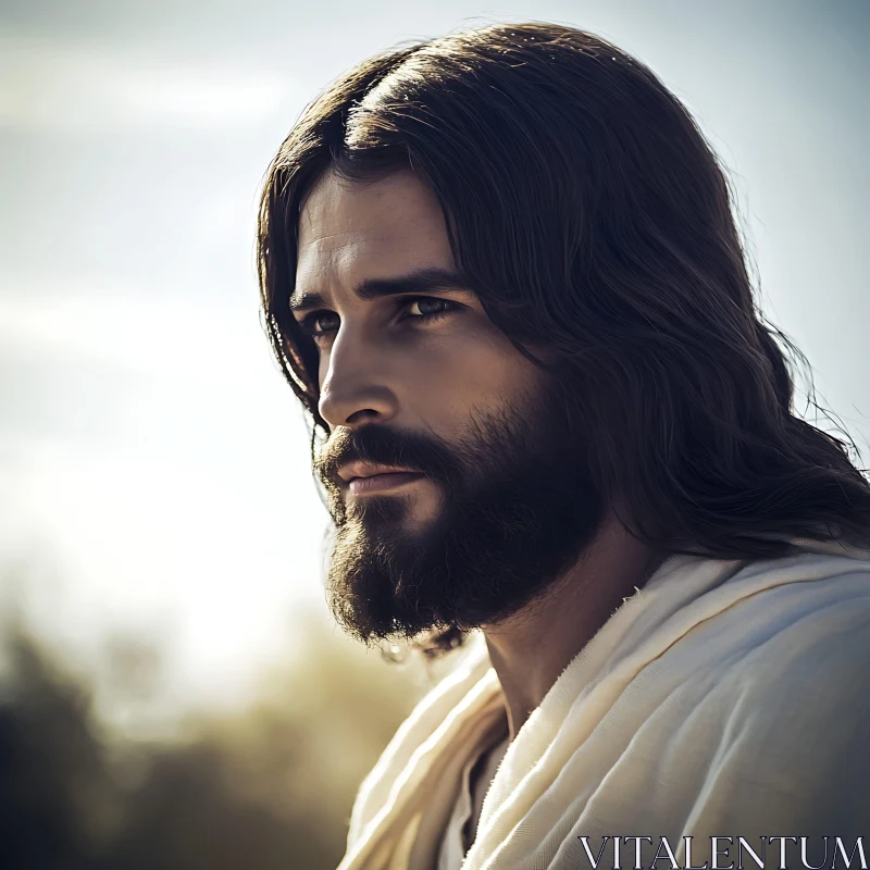 Thoughtful Man with Long Hair and Beard AI Image