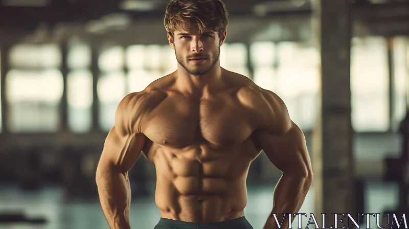 Confident Muscular Man in Fitness Center AI Image