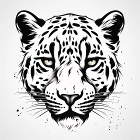 Illustrated Leopard Face in Black and White