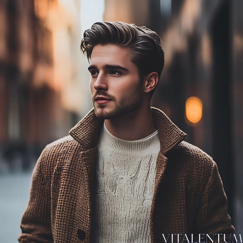 Fashionable Man Portrait in Autumn AI Image