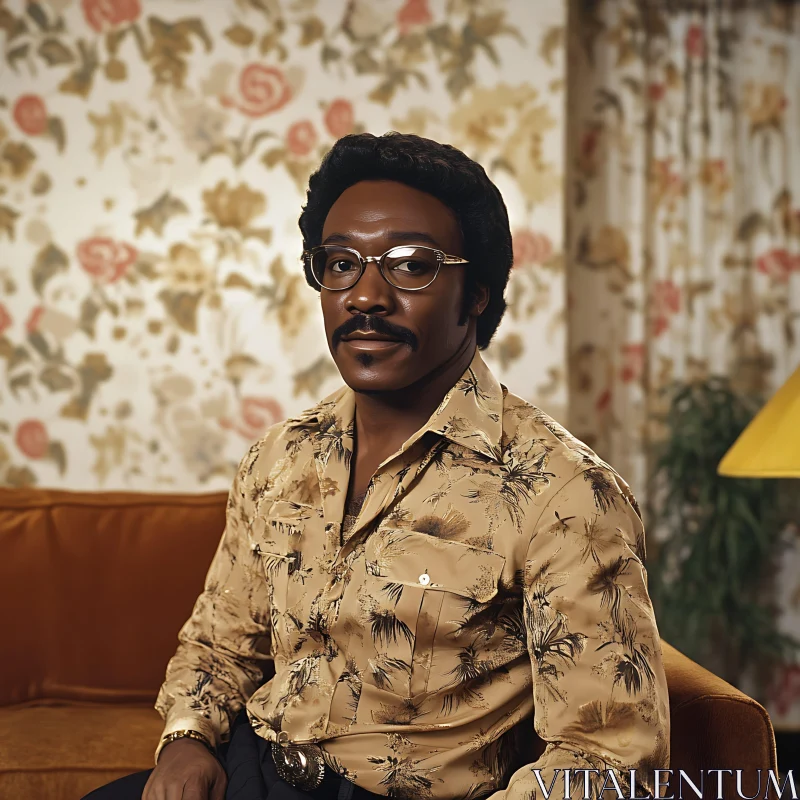 1970s Man with Glasses in Floral Shirt AI Image