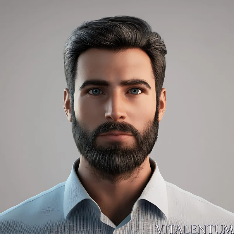 Blue-Eyed Man Portrait with Beard AI Image