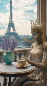 Futuristic Cyborg with Paris Backdrop