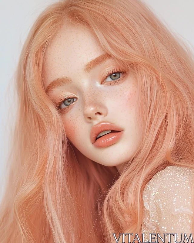 AI ART Freckled Beauty with Soft Peach Hair