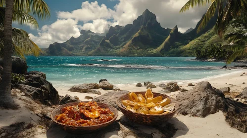 Idyllic Coastal Scene with Seafood Delicacies