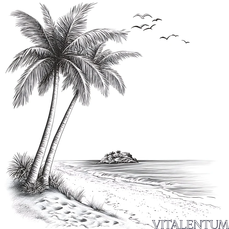 AI ART Peaceful Seascape in Black and White Illustration