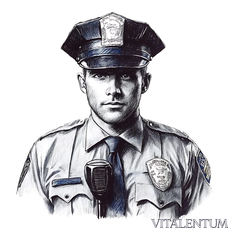 Illustration of a Police Officer in Detailed Uniform AI Image