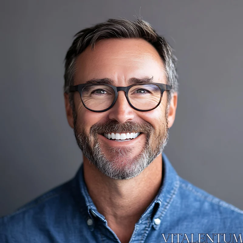 Warm Smile of a Bearded Man in Glasses AI Image