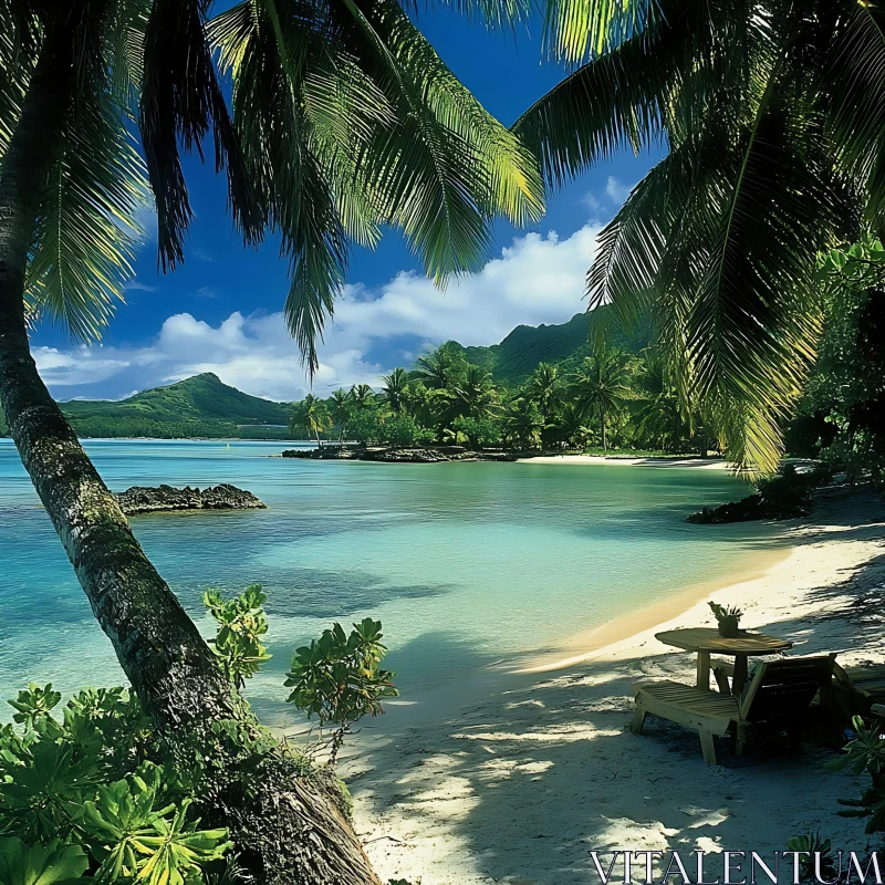 Tranquil Island Getaway with Lush Palm Shade AI Image