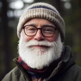 Smiling Elderly Man in Winter Clothing