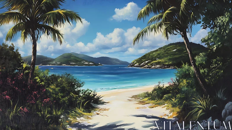 Serene Beach View on a Tropical Island AI Image