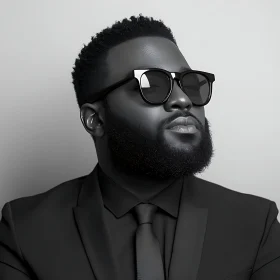 Stylish Man in Black Suit and Sunglasses Monochrome