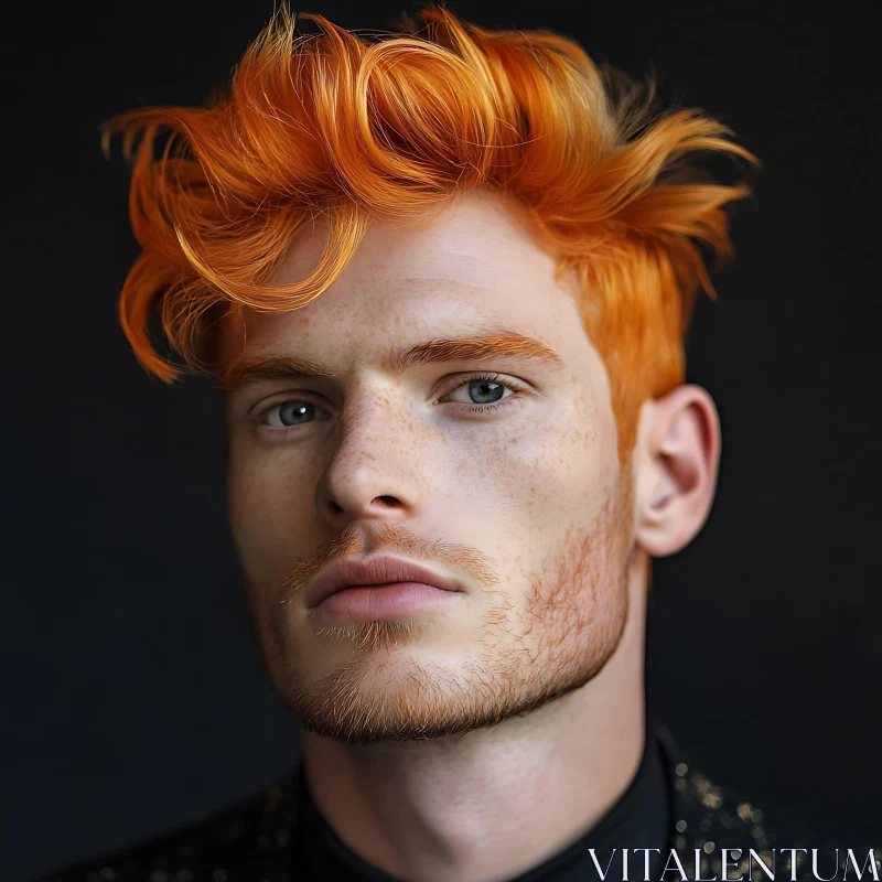 Close-Up Portrait of Ginger-Haired Man AI Image