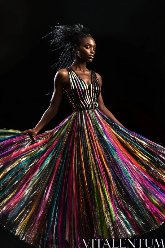 Model Posing in Colorful Gown