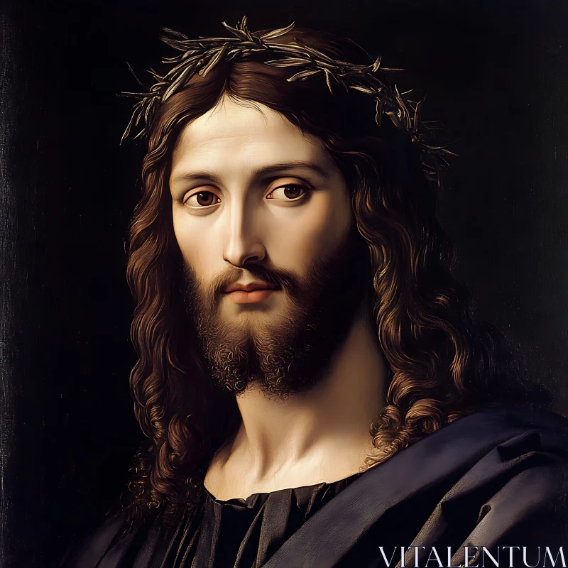 Religious Portrait with Halo and Dark Robe