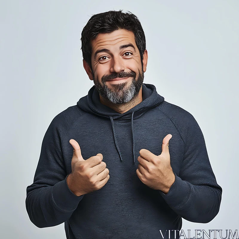 Smiling Man in Hoodie with Thumbs Up