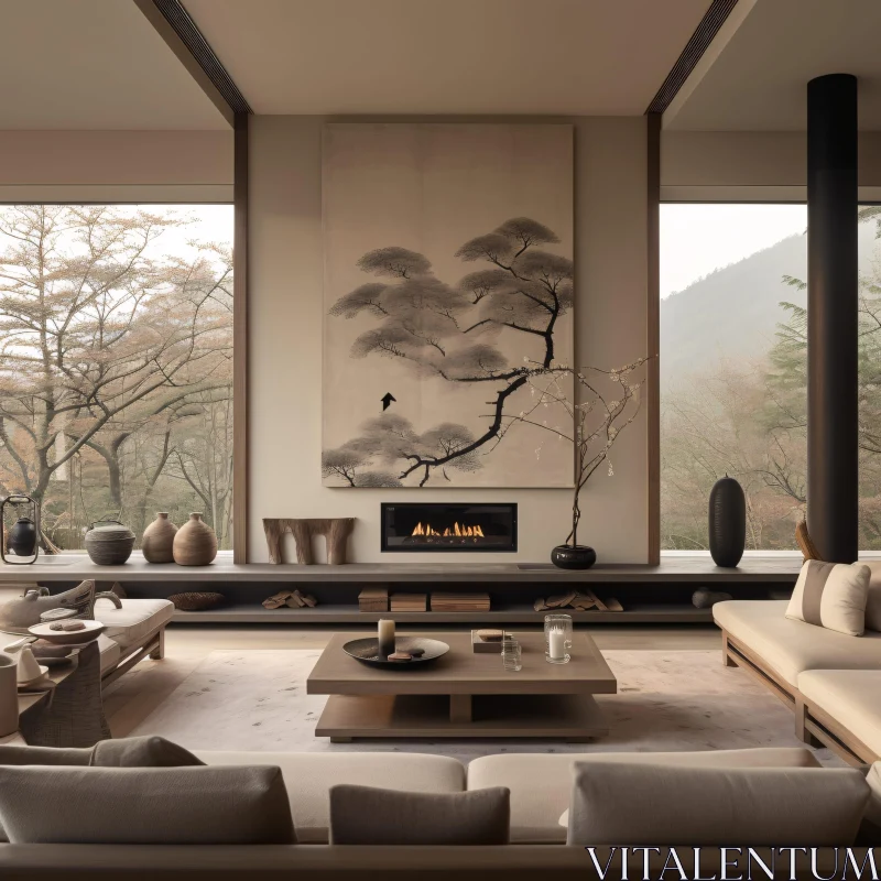 Harmonious Interior with Fireplace and Landscape Views