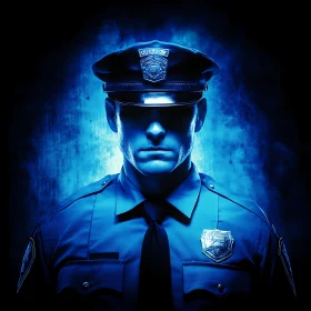 Enigmatic Policeman in Blue Lighting