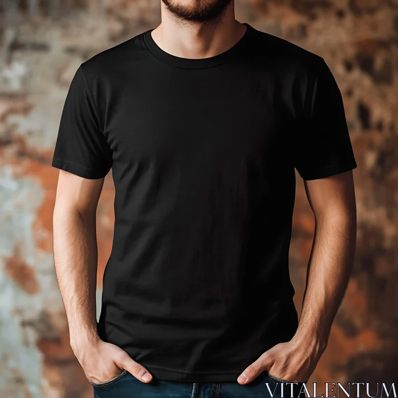 Men's Simple Black T-Shirt AI Image