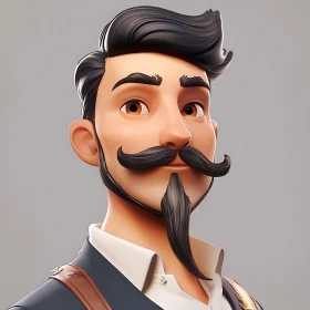 Animated Man with Mustache and Beard in 3D