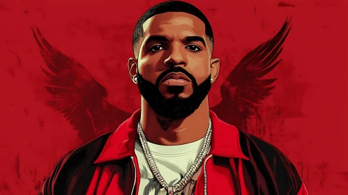 Digital Art Man with Wings on Red Background
