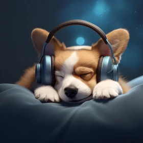 Cozy Puppy Resting with Headphones