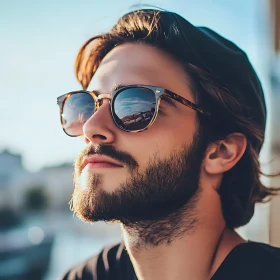 Portrait of a Bearded Man in Sunglasses