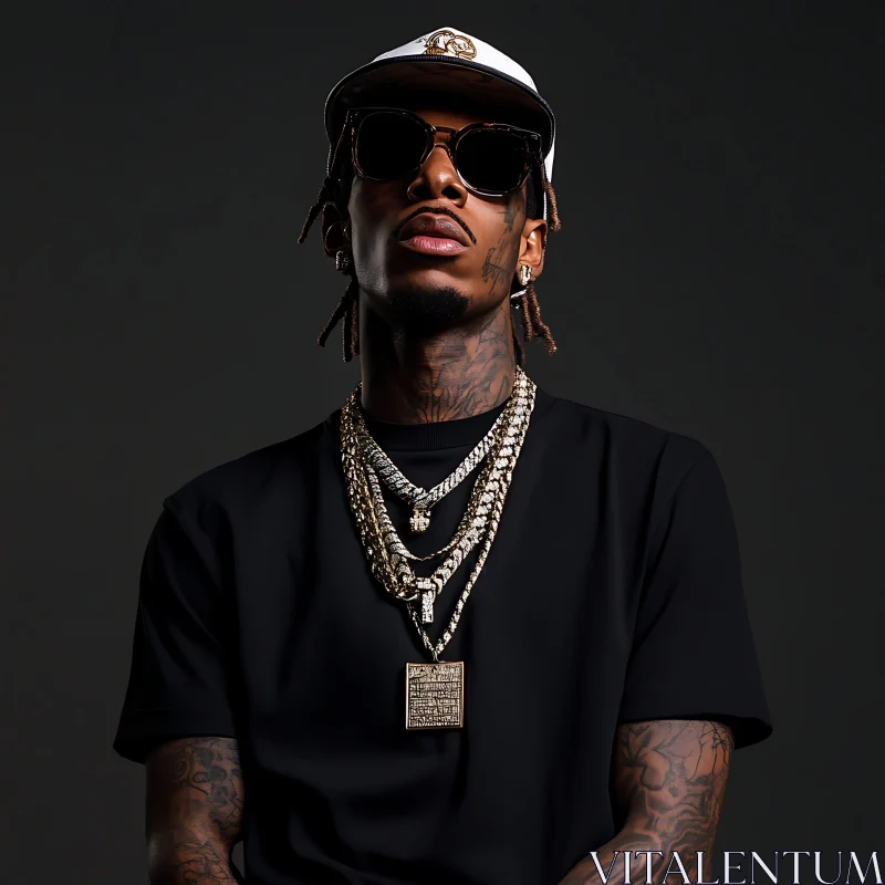 Confident Man with Gold Jewelry and Tats