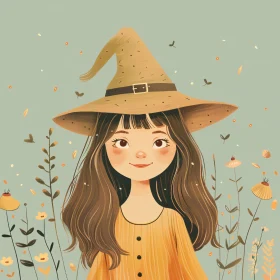 Whimsical Young Witch Amidst Flowers