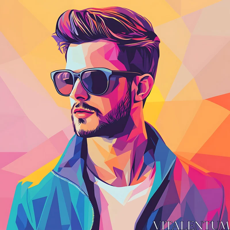 Vibrant Geometric Abstract Man Portrait AI Image