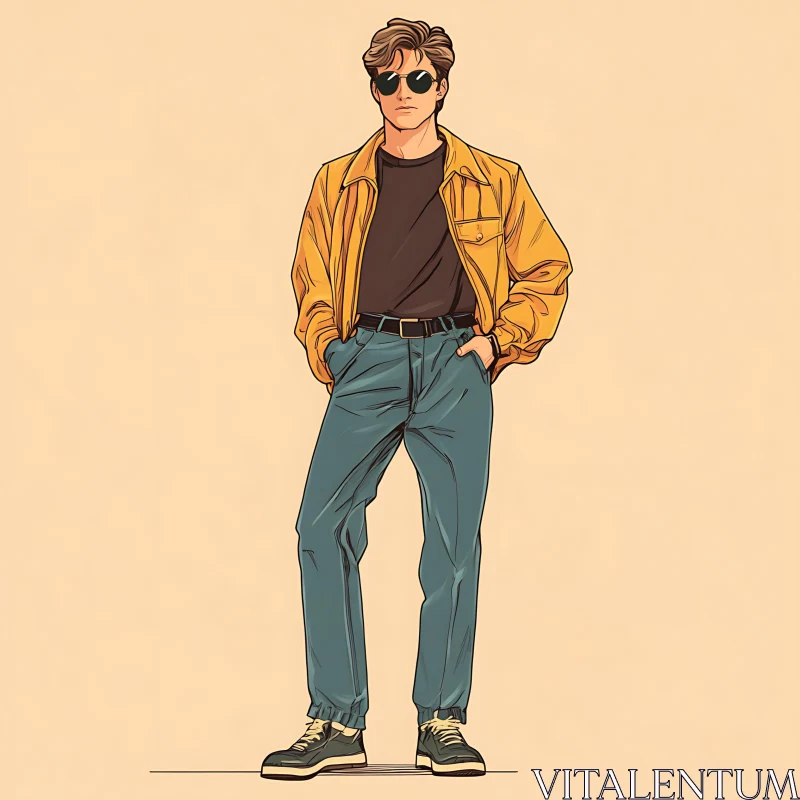 Cool Man in Mustard Jacket and Denim Jeans Art AI Image