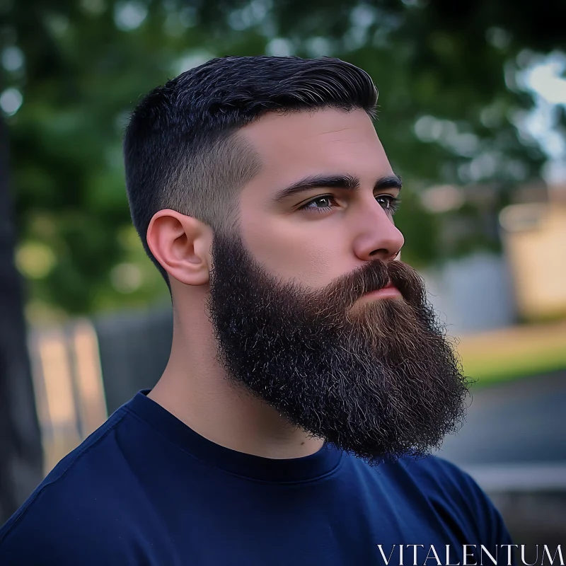 Thoughtful Bearded Man Outdoors AI Image