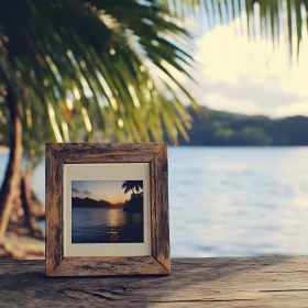 Tropical Beach Sunset Photo in Wooden Frame