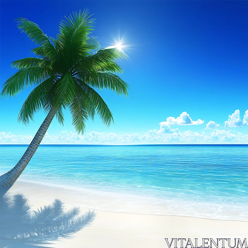 Tranquil Palm Tree Beach View AI Image