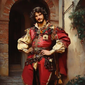 Medieval Character in Colorful Attire