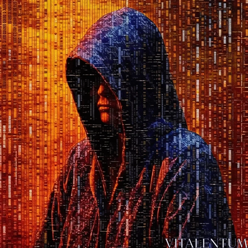 Hooded Enigma in Data Streams AI Image