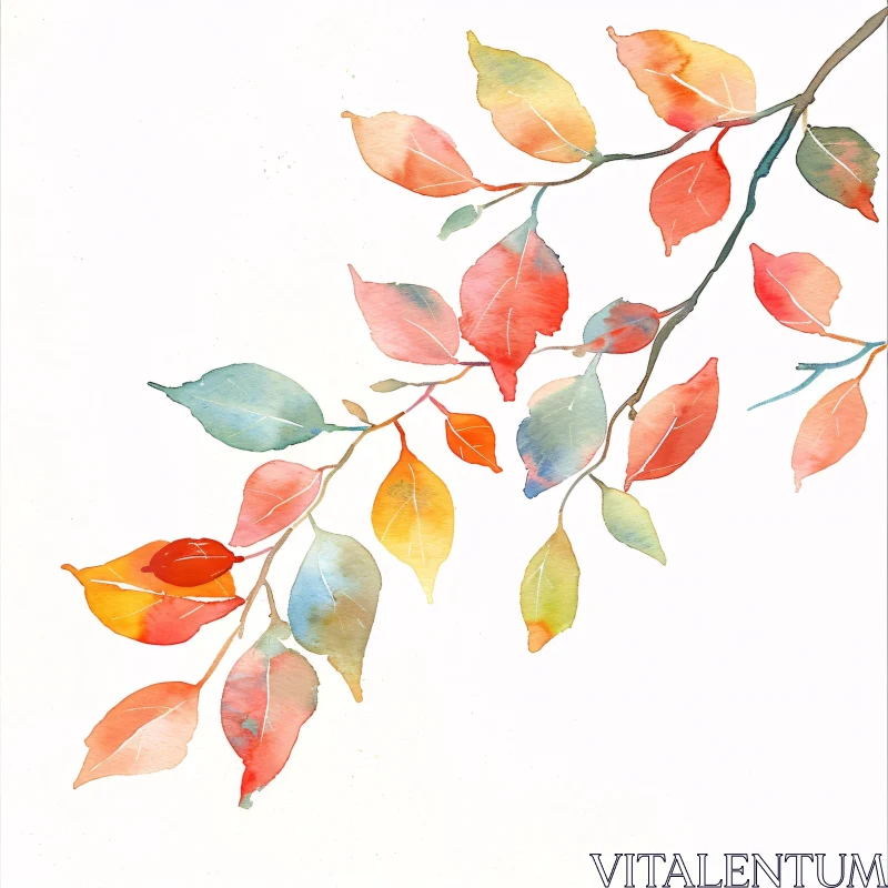 Autumn Leaves in Watercolor Art AI Image