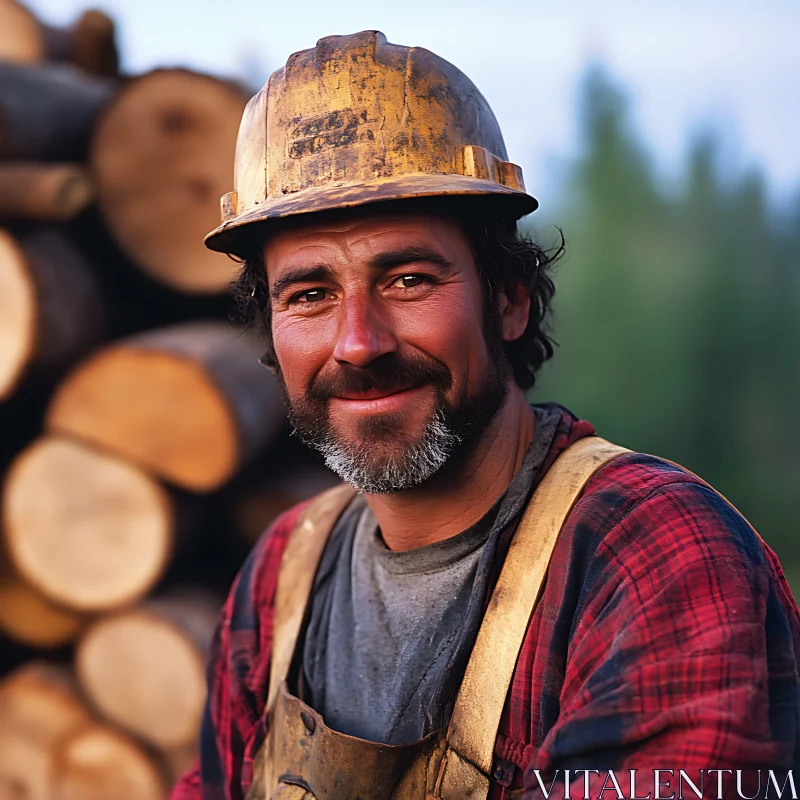 Happy Worker in Forestry Setting AI Image